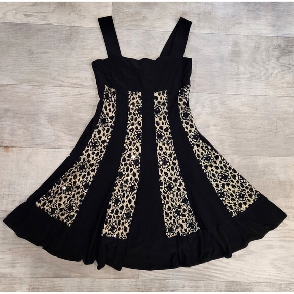 Frank Lyman Design Sz 8 Black Gold Sequin Sleeveless Lined Cocktail Swing Dress - Picture 1 of 7